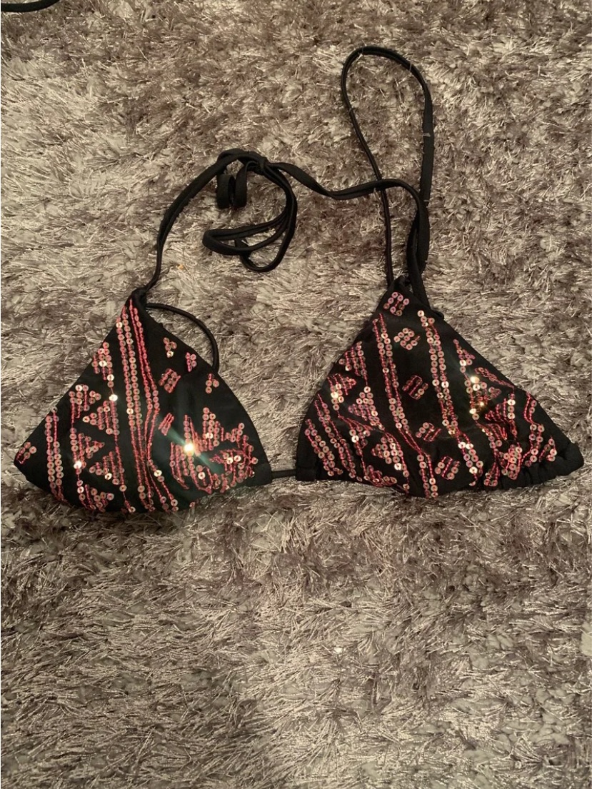 Black Sequin Triangle Bikini Top